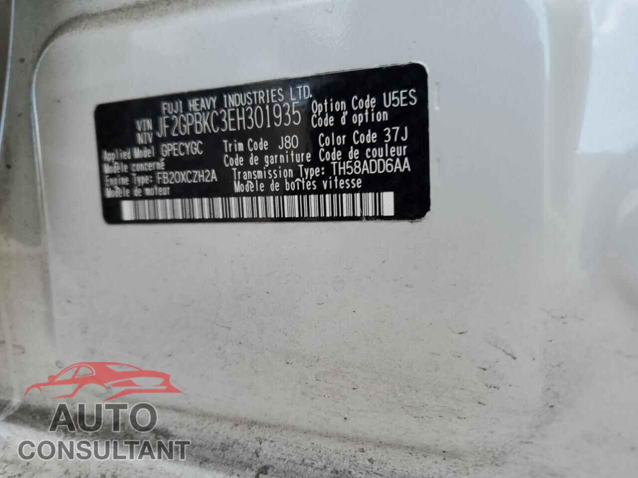 SUBARU XV 2014 - JF2GPBKC3EH301935