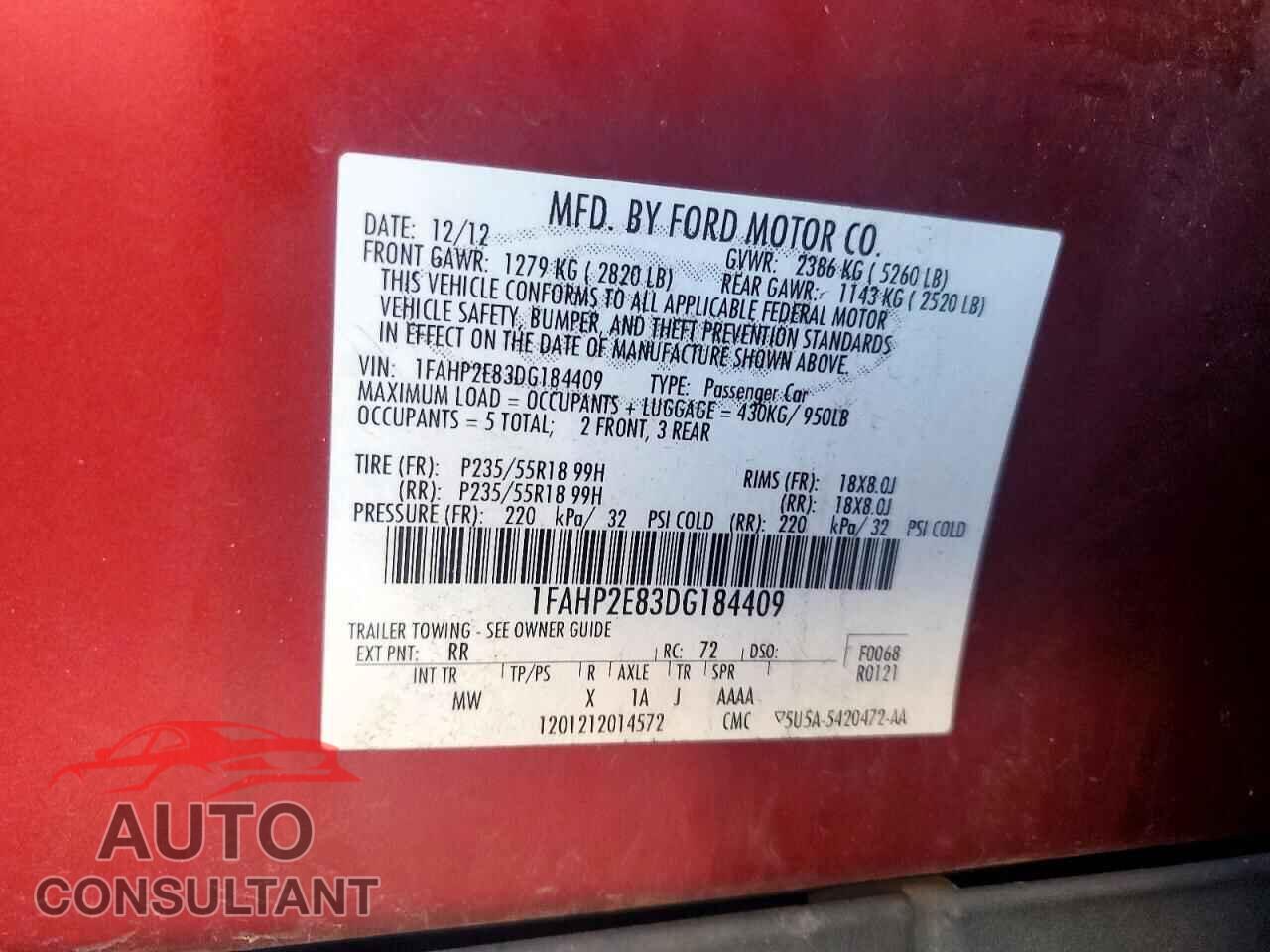 FORD TAURUS 2013 - 1FAHP2E83DG184409