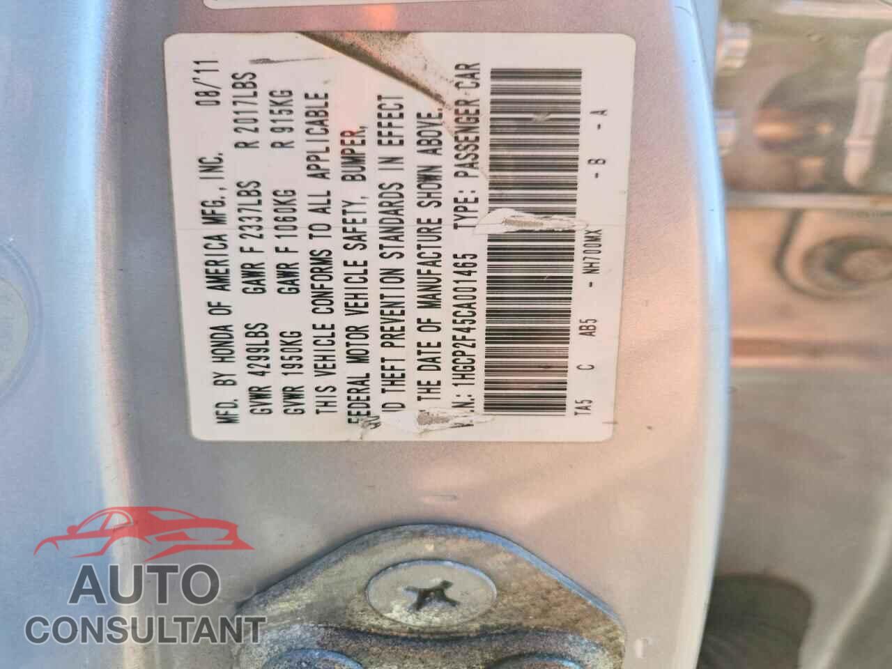 HONDA ACCORD 2012 - 1HGCP2F45CA001465