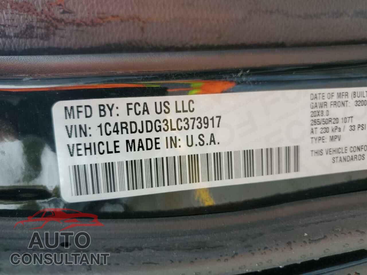 DODGE DURANGO 2020 - 1C4RDJDG3LC373917