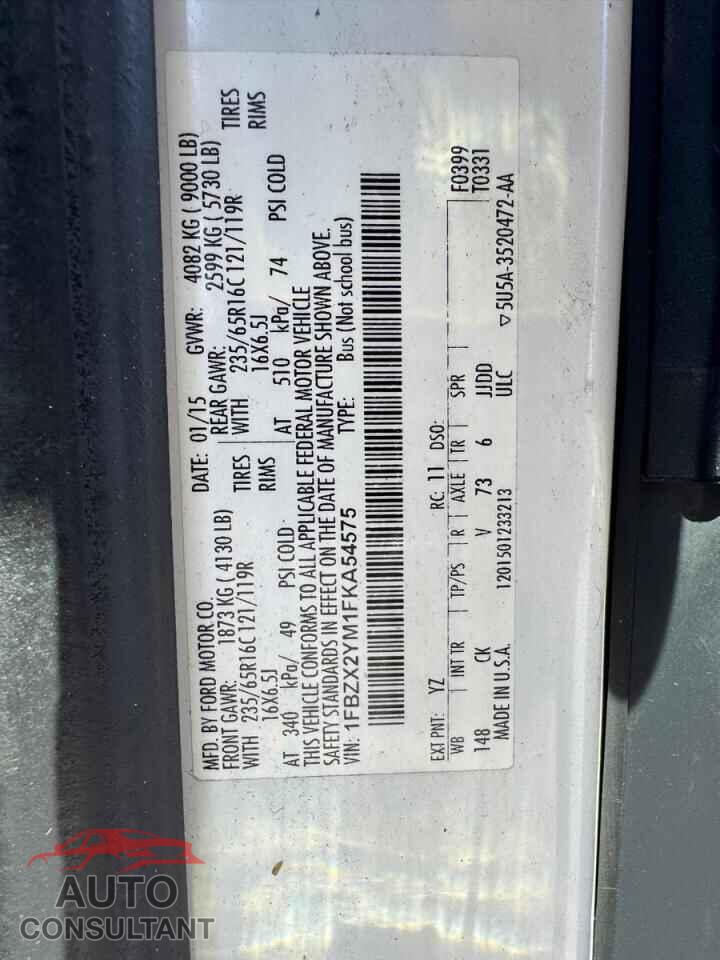 FORD TRANSIT 2015 - 1FBZX2YM1FKA54575