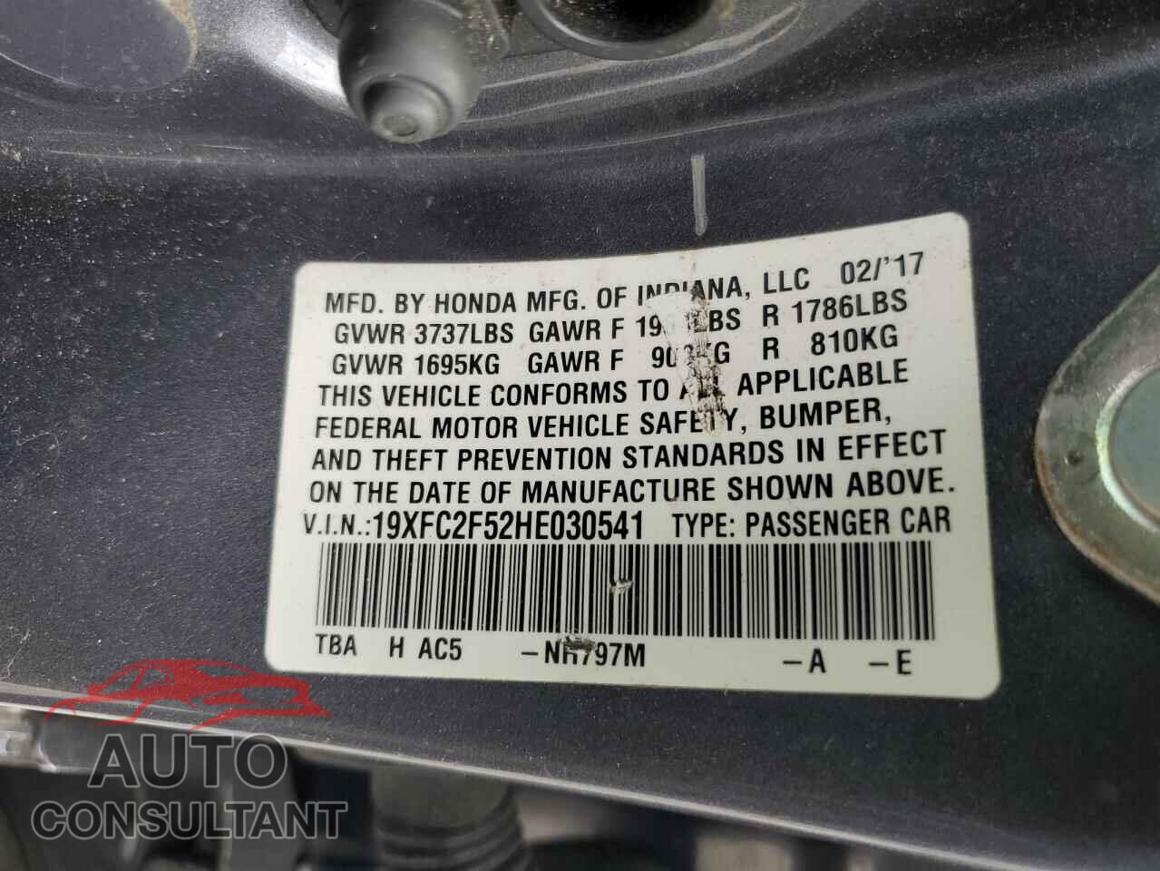 HONDA CIVIC 2017 - 19XFC2F52HE030541
