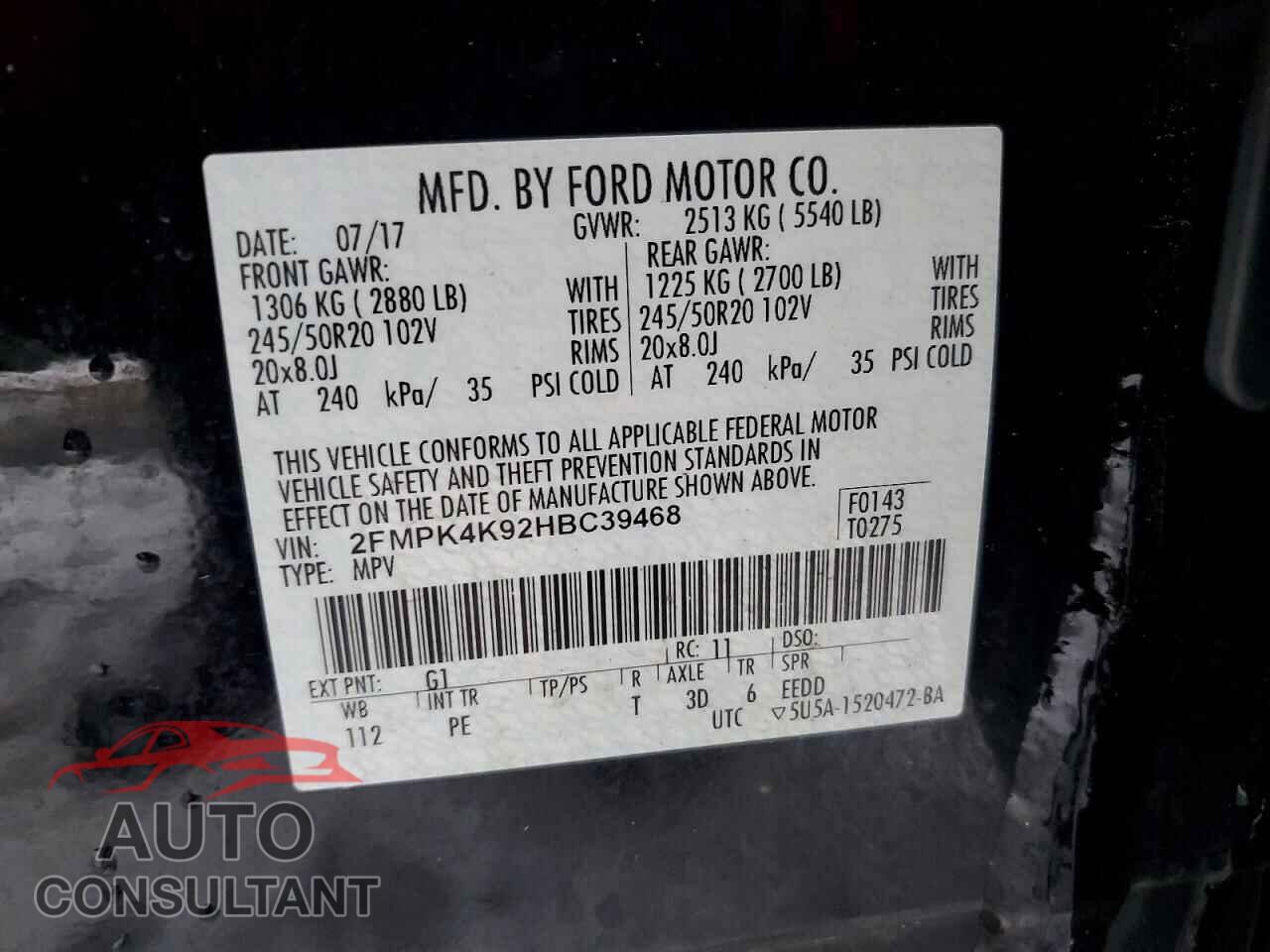 FORD EDGE 2017 - 2FMPK4K92HBC39468