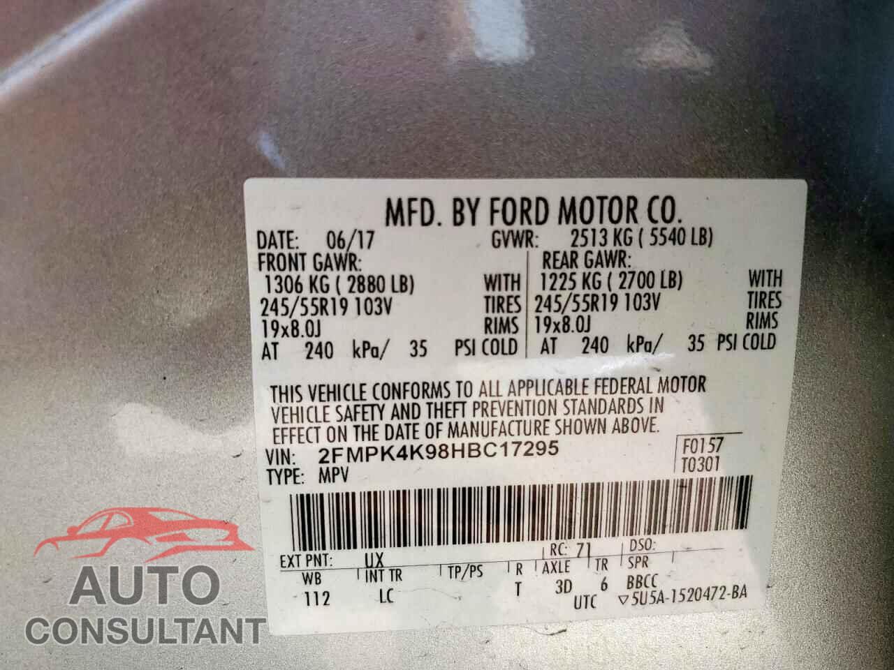 FORD EDGE 2017 - 2FMPK4K98HBC17295