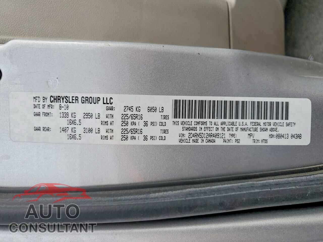 DODGE CARAVAN 2010 - 2D4RN5D12AR409121