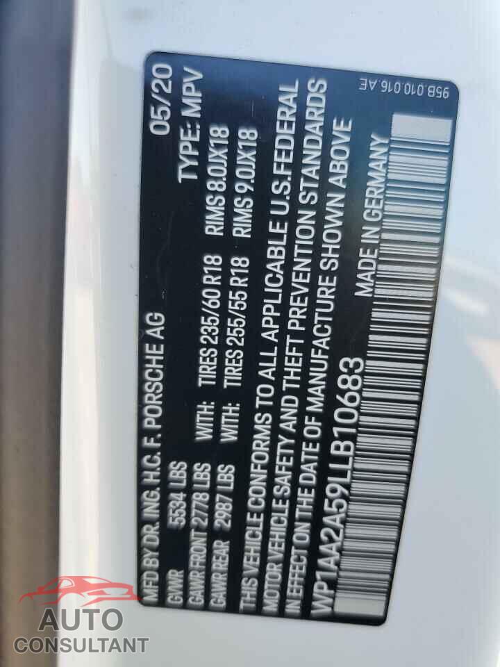 PORSCHE MACAN 2020 - WP1AA2A59LLB10683
