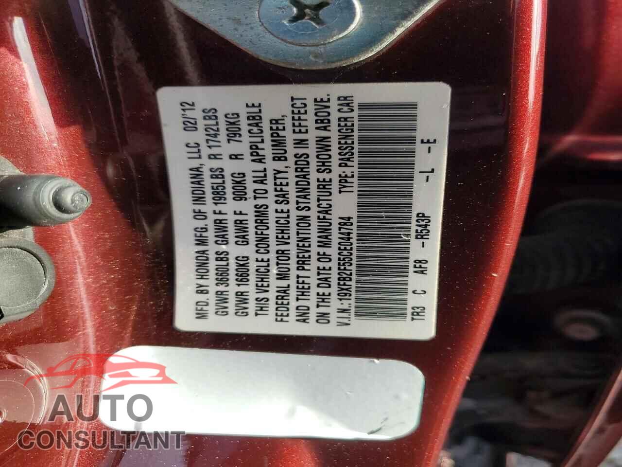 HONDA CIVIC 2012 - 19XFB2F55CE044784