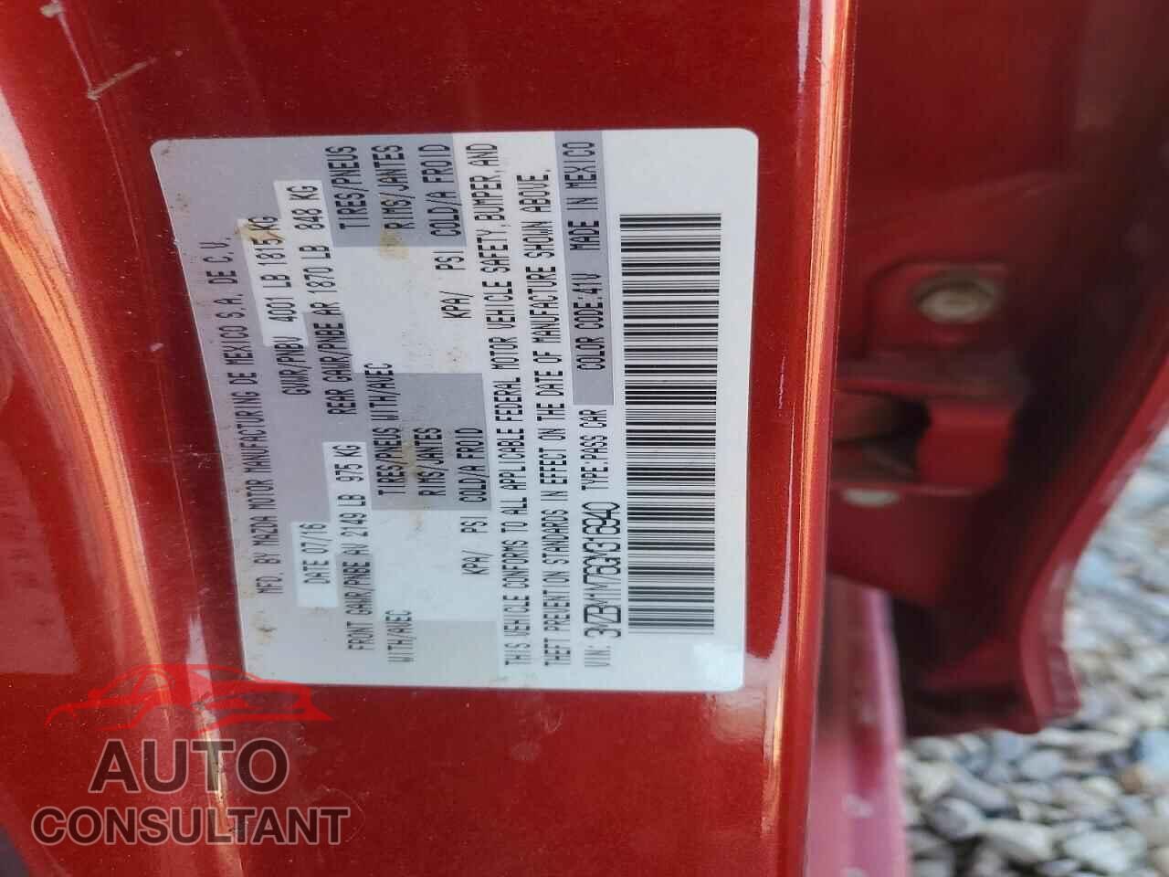 MAZDA 3 2016 - 3MZBM1M76GM316940