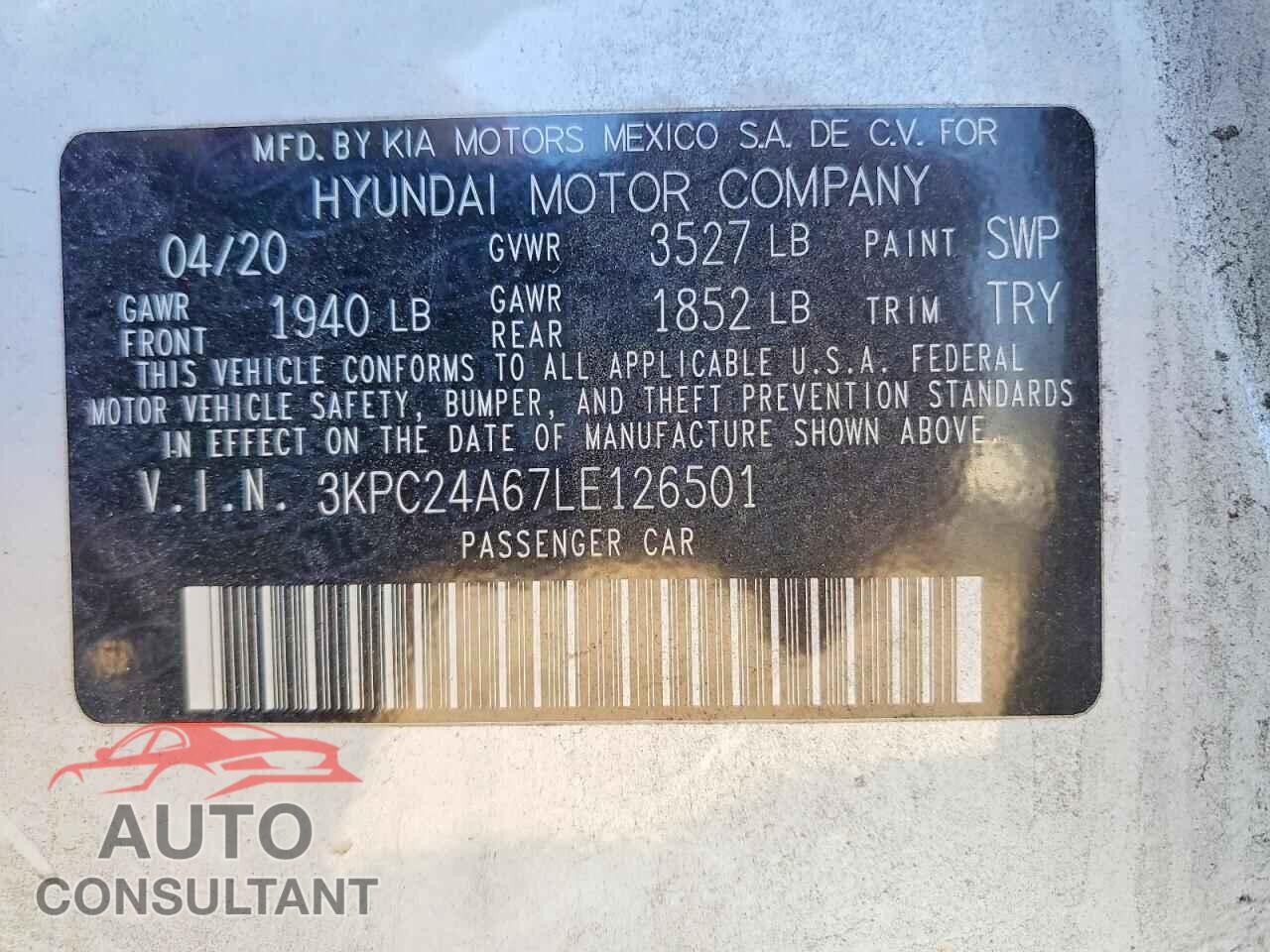 HYUNDAI ACCENT 2020 - 3KPC24A67LE126501