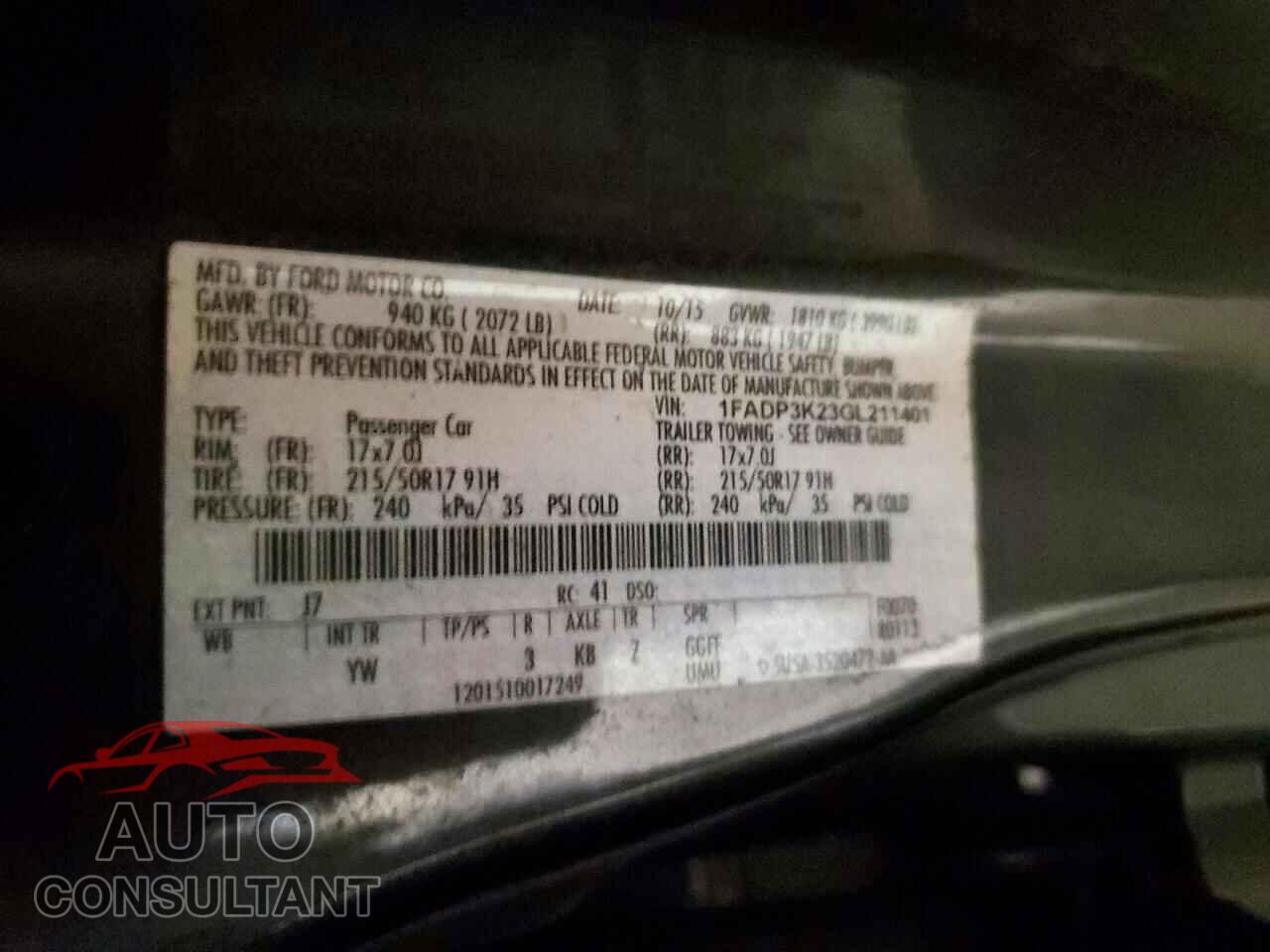 FORD FOCUS 2016 - 1FADP3K23GL211401