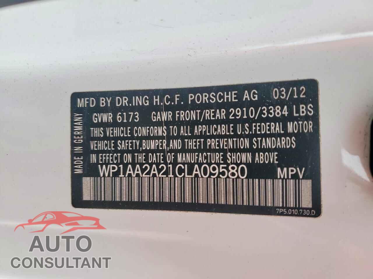 PORSCHE CAYENNE 2012 - WP1AA2A21CLA09580