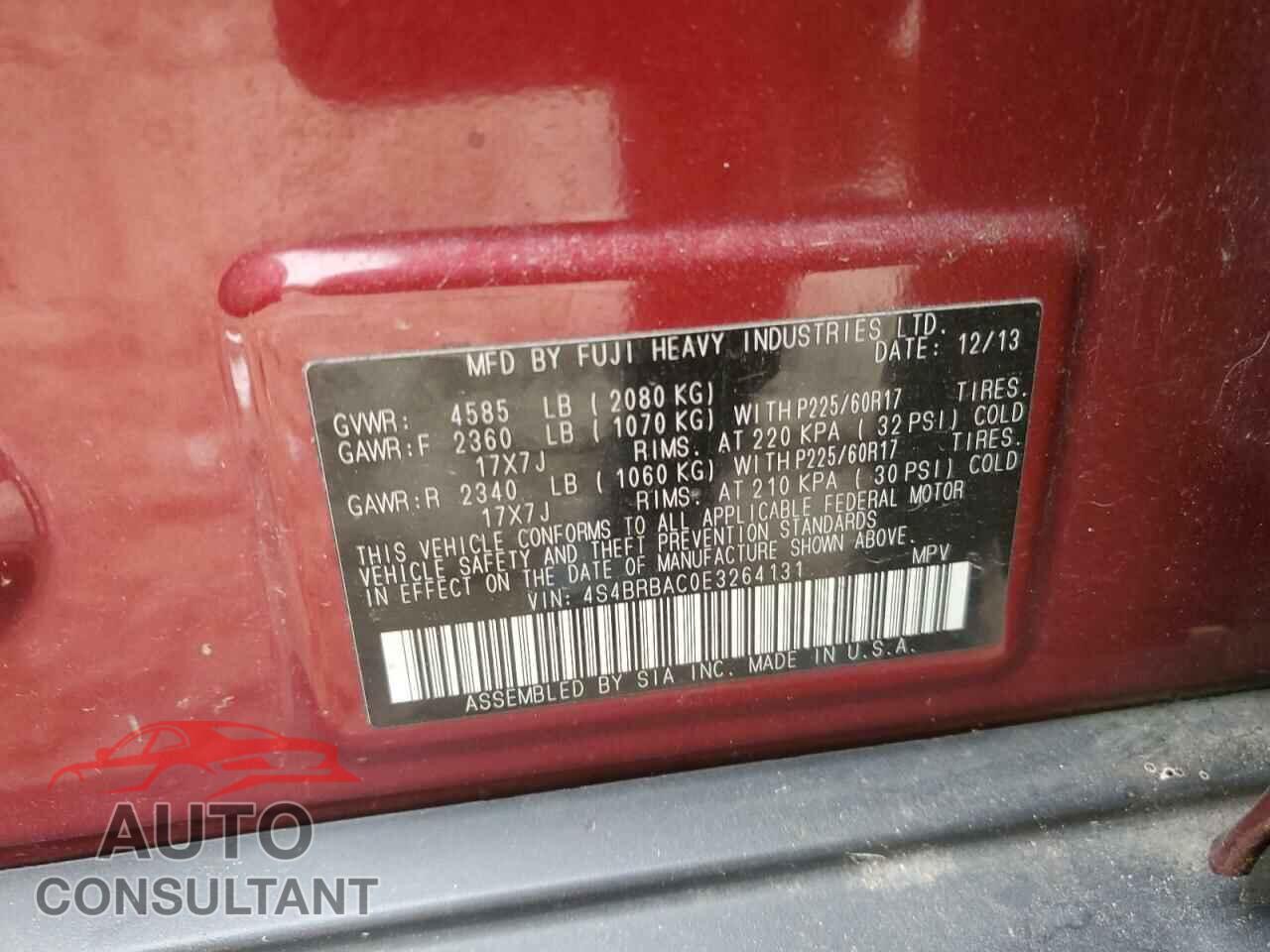 SUBARU OUTBACK 2014 - 4S4BRBAC0E3264131
