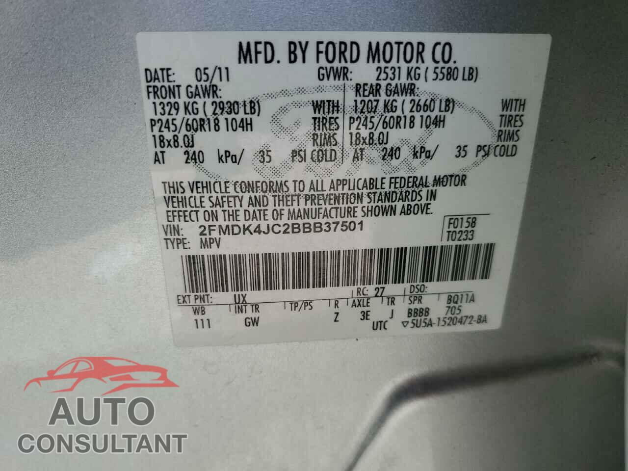 FORD EDGE 2011 - 2FMDK4JC2BBB37501
