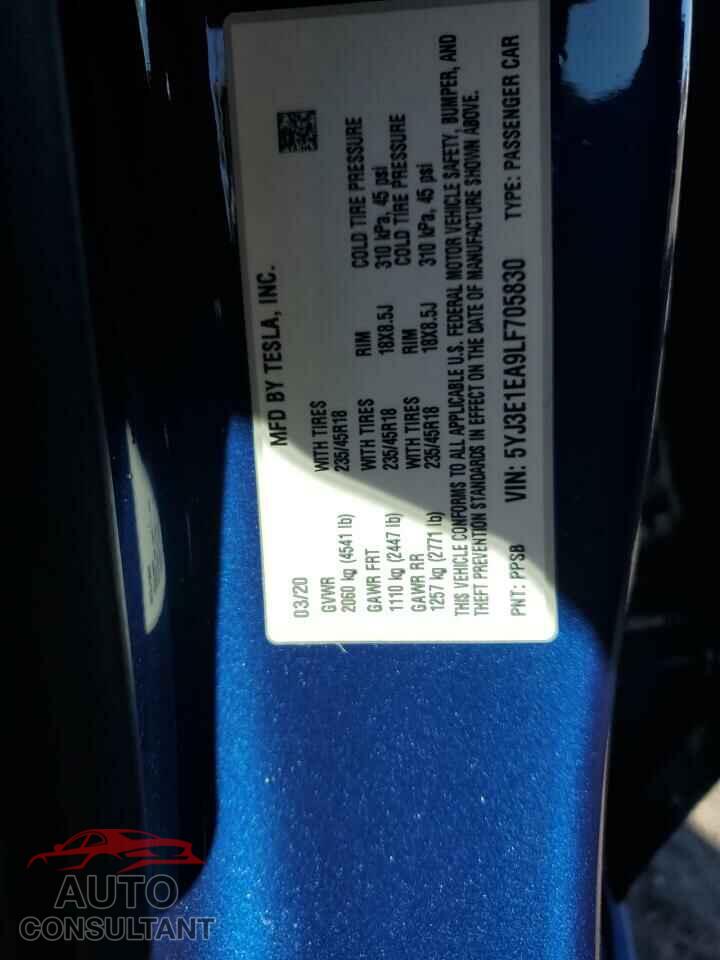 TESLA MODEL 3 2020 - 5YJ3E1EA9LF705830