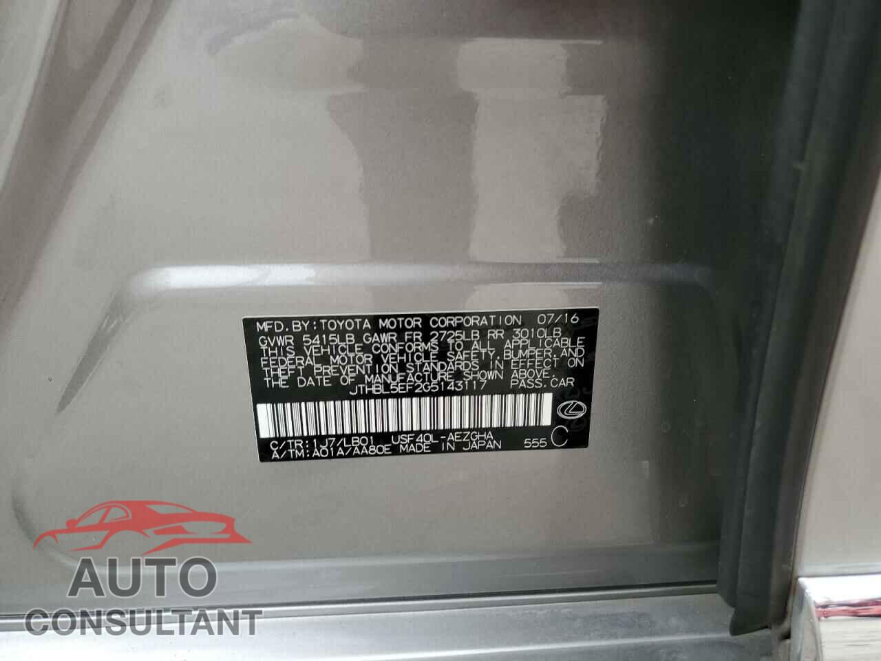 LEXUS LS460 2016 - JTHBL5EF2G5143117