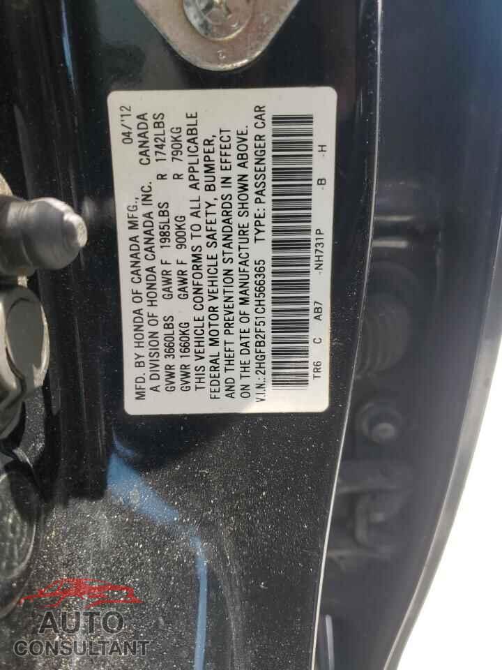 HONDA CIVIC 2012 - 2HGFB2F51CH566365