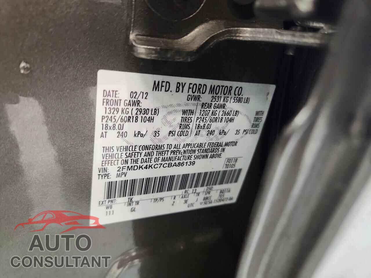 FORD EDGE 2012 - 2FMDK4KC7CBA86139