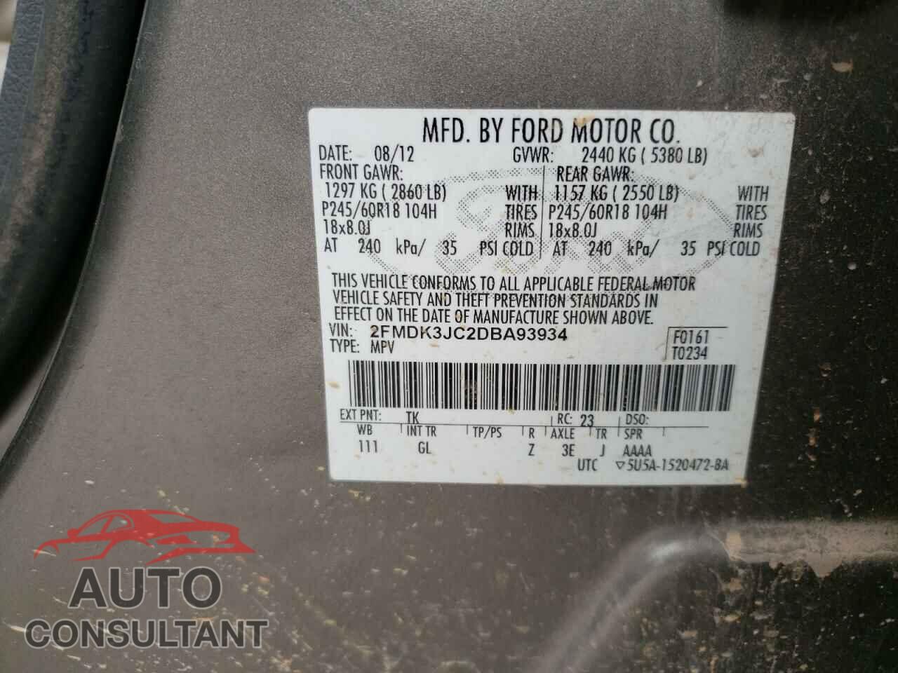 FORD EDGE 2013 - 2FMDK3JC2DBA93934