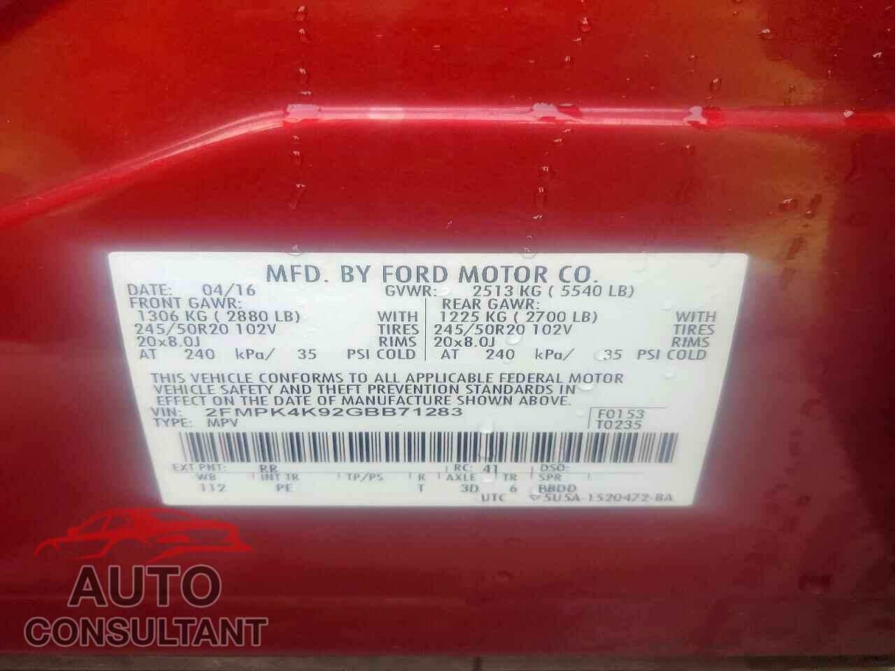FORD EDGE 2016 - 2FMPK4K92GBB71283