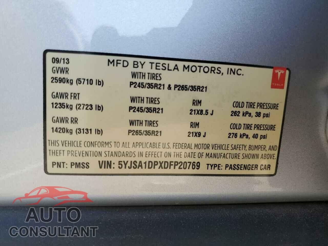TESLA MODEL S 2013 - 5YJSA1DPXDFP20769