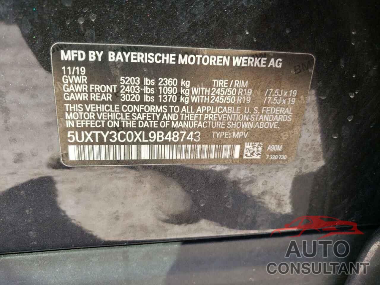 BMW X3 2020 - 5UXTY3C0XL9B48743