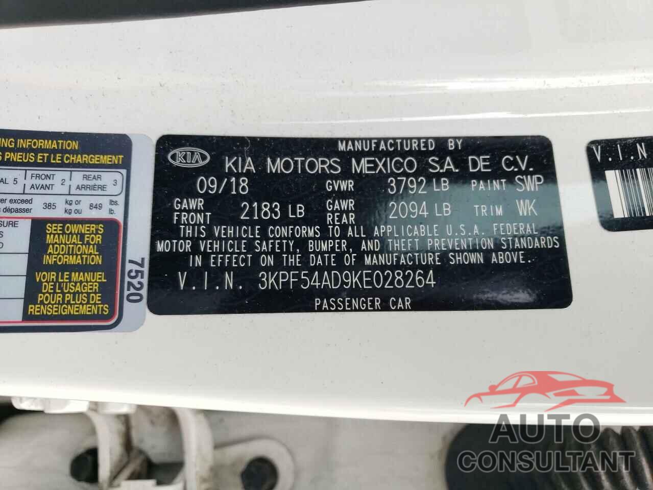 KIA FORTE 2019 - 3KPF54AD9KE028264