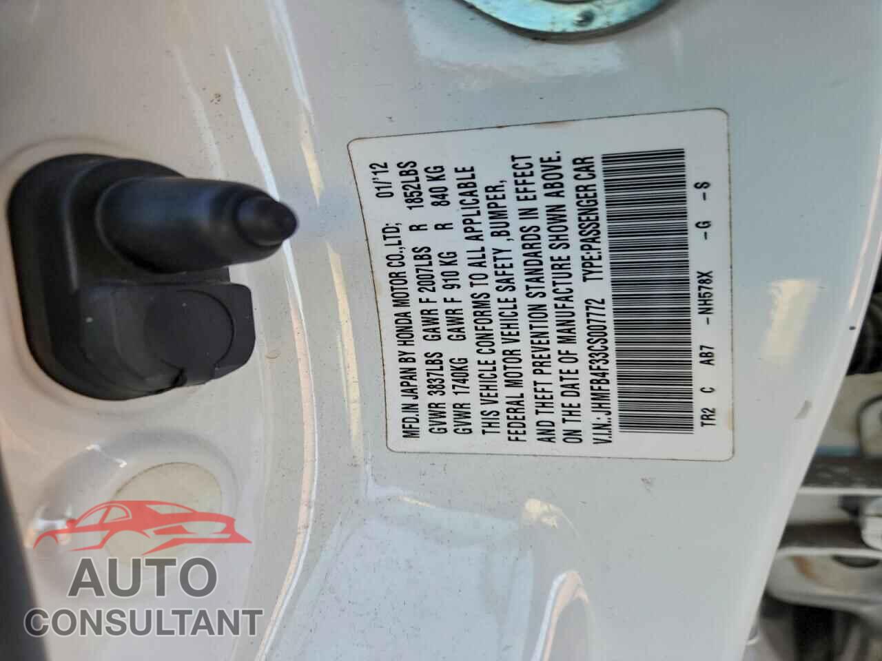 HONDA CIVIC 2012 - JHMFB4F33CS007772