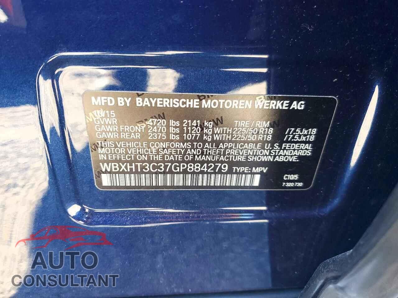 BMW X1 2016 - WBXHT3C37GP884279