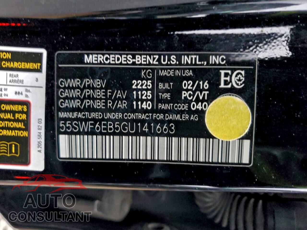 MERCEDES-BENZ C-CLASS 2016 - 55SWF6EB5GU141663