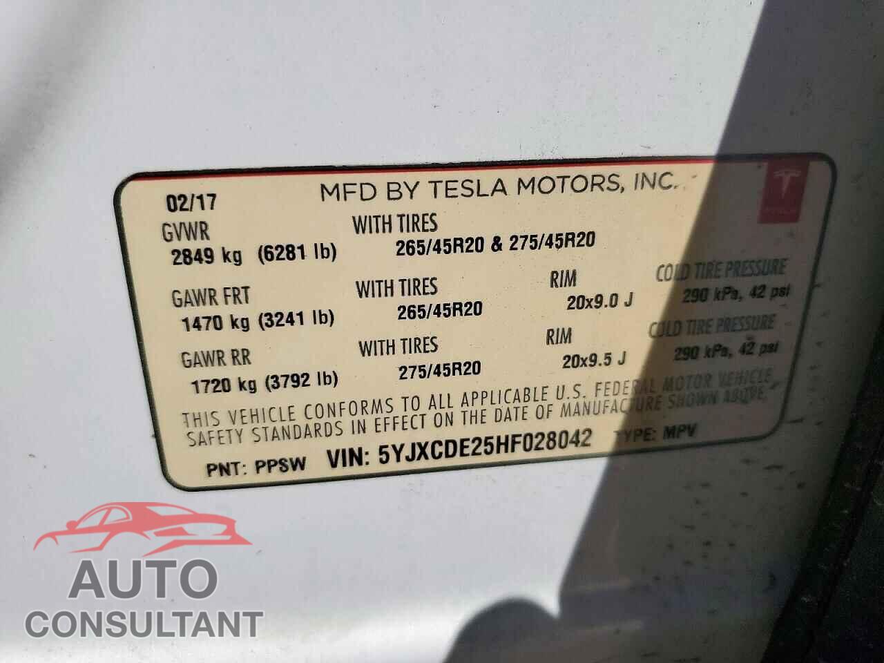 TESLA MODEL X 2017 - 5YJXCDE25HF028042