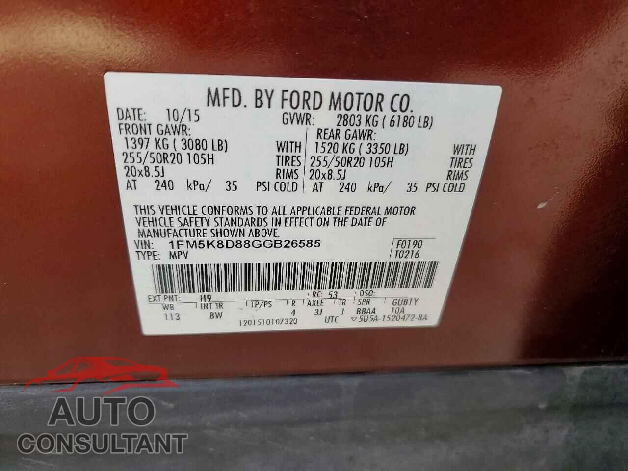 FORD EXPLORER 2016 - 1FM5K8D88GGB26585