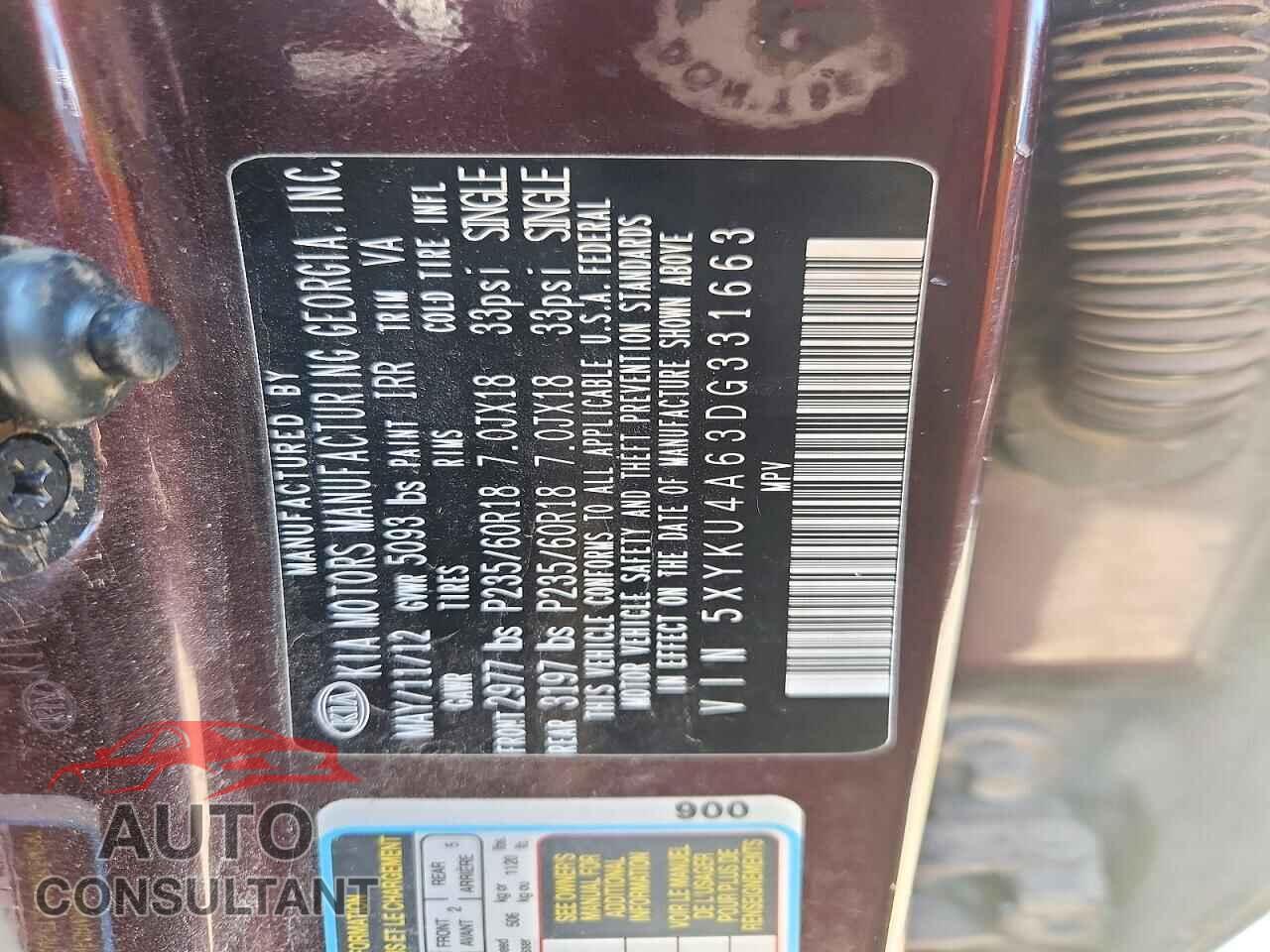 KIA SORENTO 2013 - 5XYKU4A63DG331663