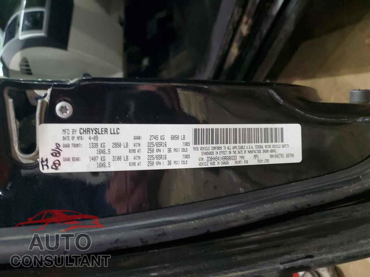 DODGE CARAVAN 2009 - 2D8HN54149R680333