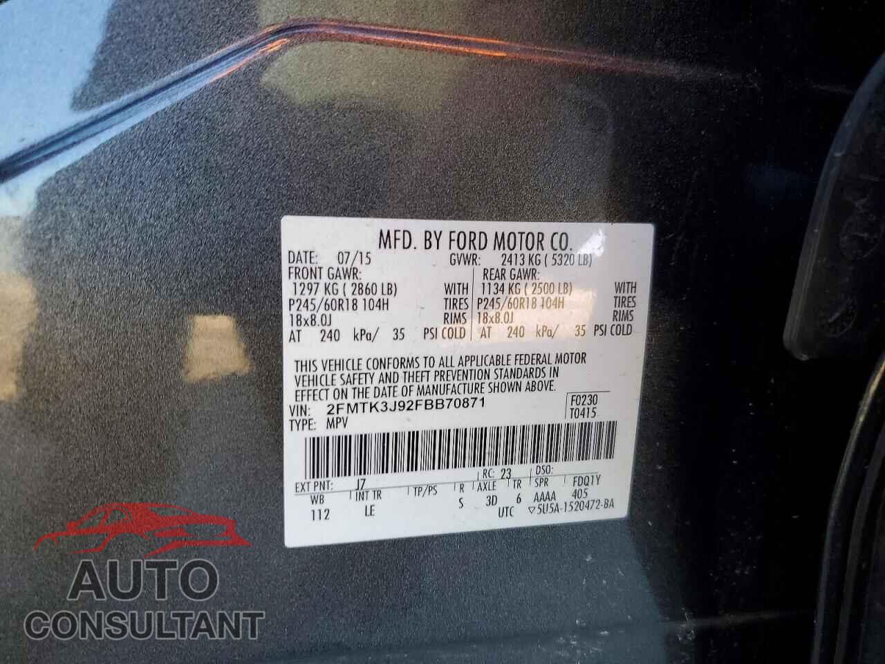 FORD EDGE 2015 - 2FMTK3J92FBB70871