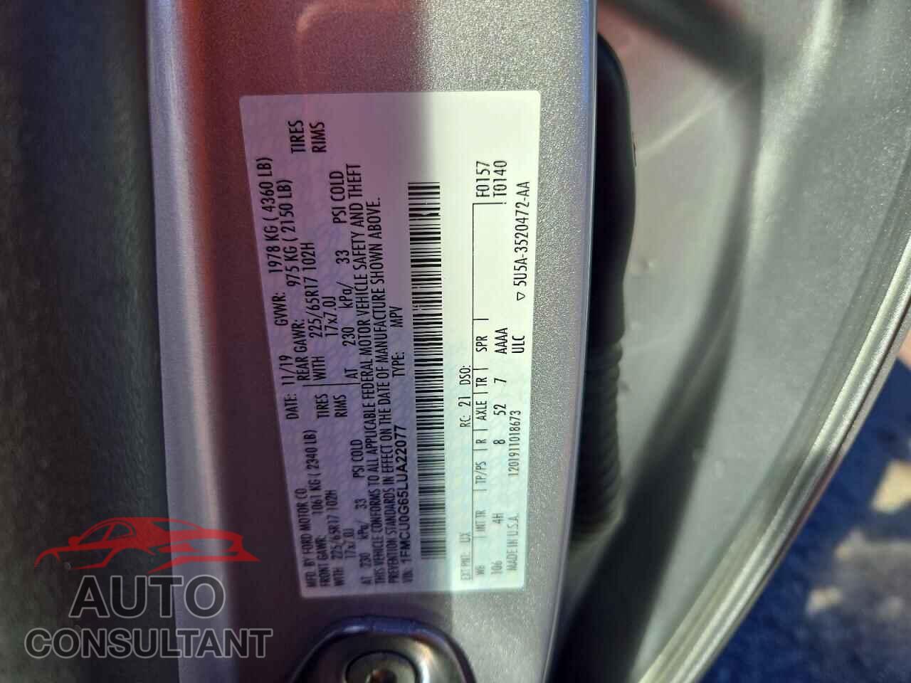 FORD ESCAPE 2020 - 1FMCU0G65LUA22077