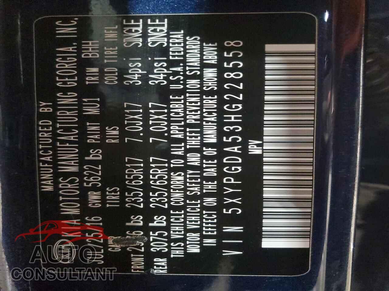 KIA SORENTO 2017 - 5XYPGDA53HG228558
