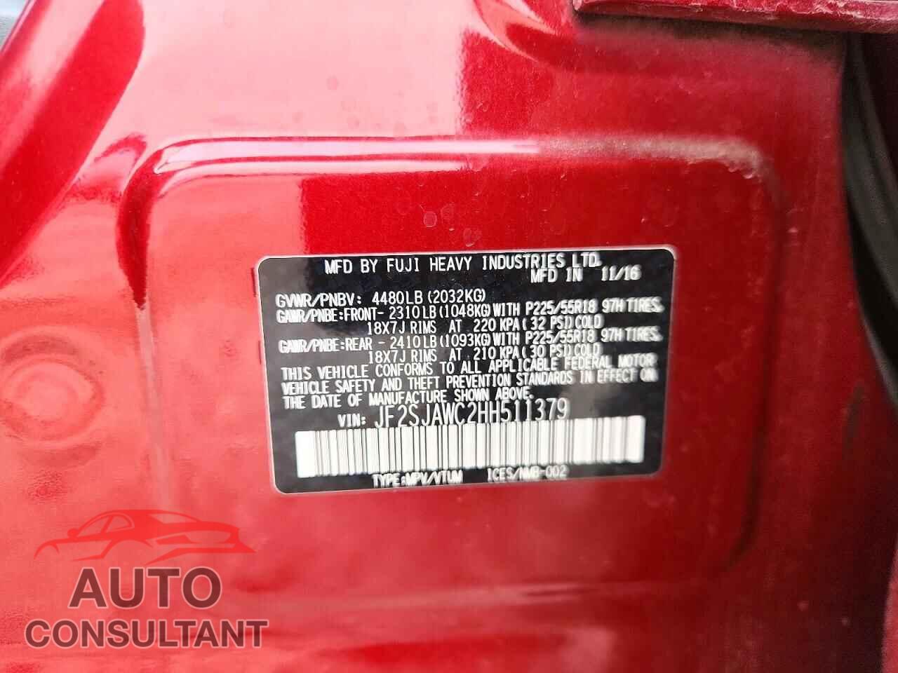 SUBARU FORESTER 2017 - JF2SJAWC2HH511379