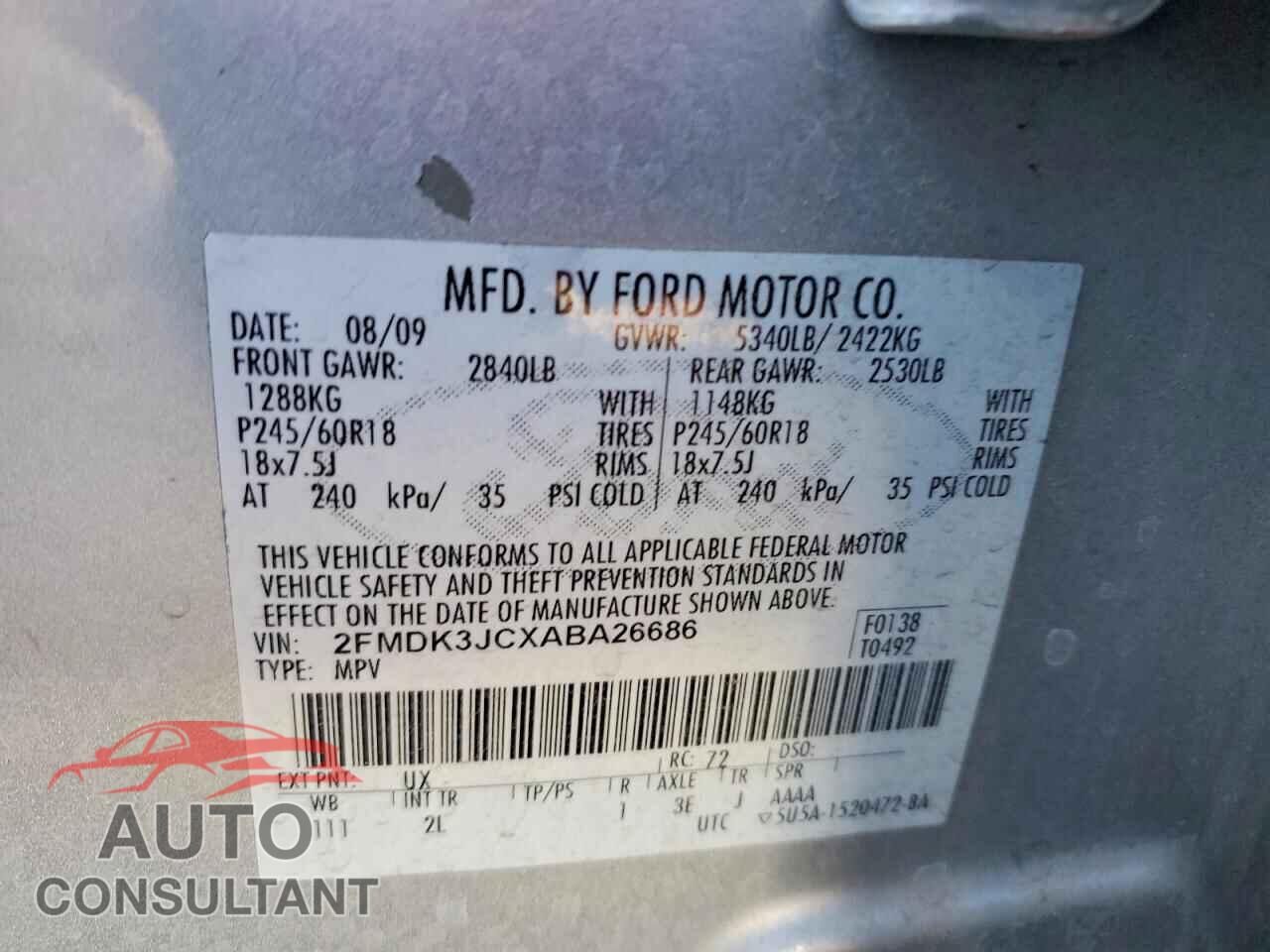 FORD EDGE 2010 - 2FMDK3JCXABA26686