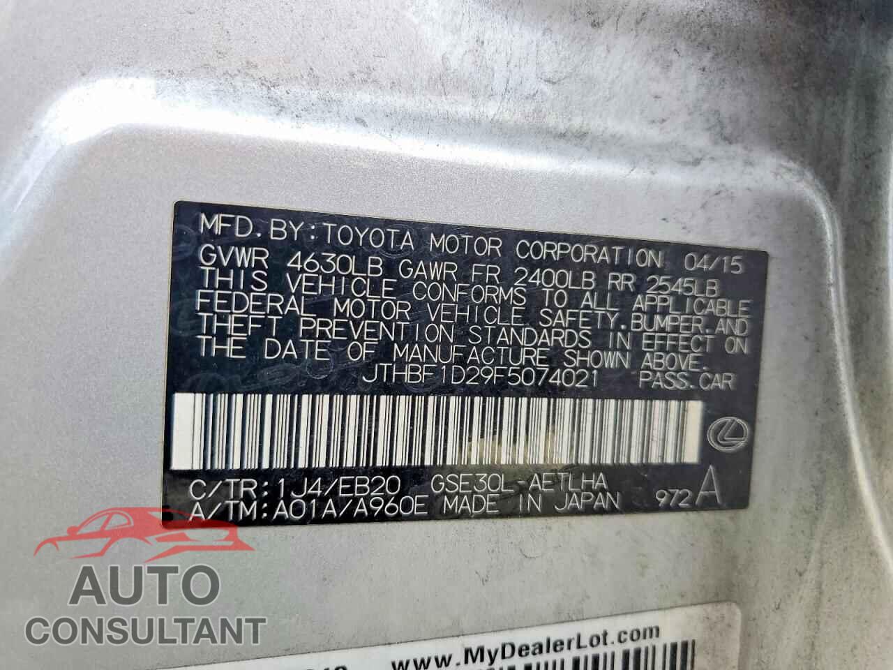 LEXUS IS 2015 - JTHBF1D29F5074021