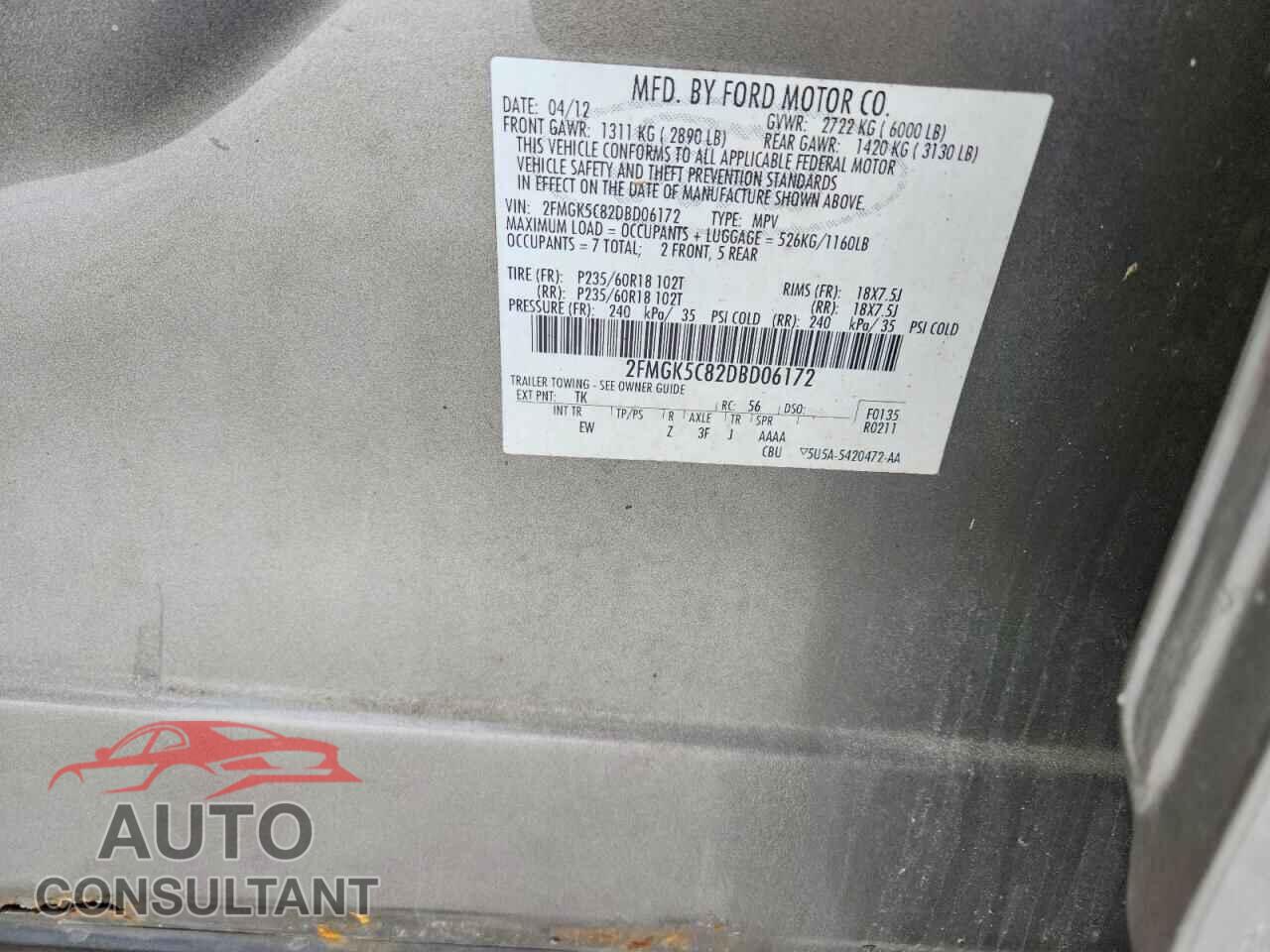 FORD FLEX 2013 - 2FMGK5C82DBD06172