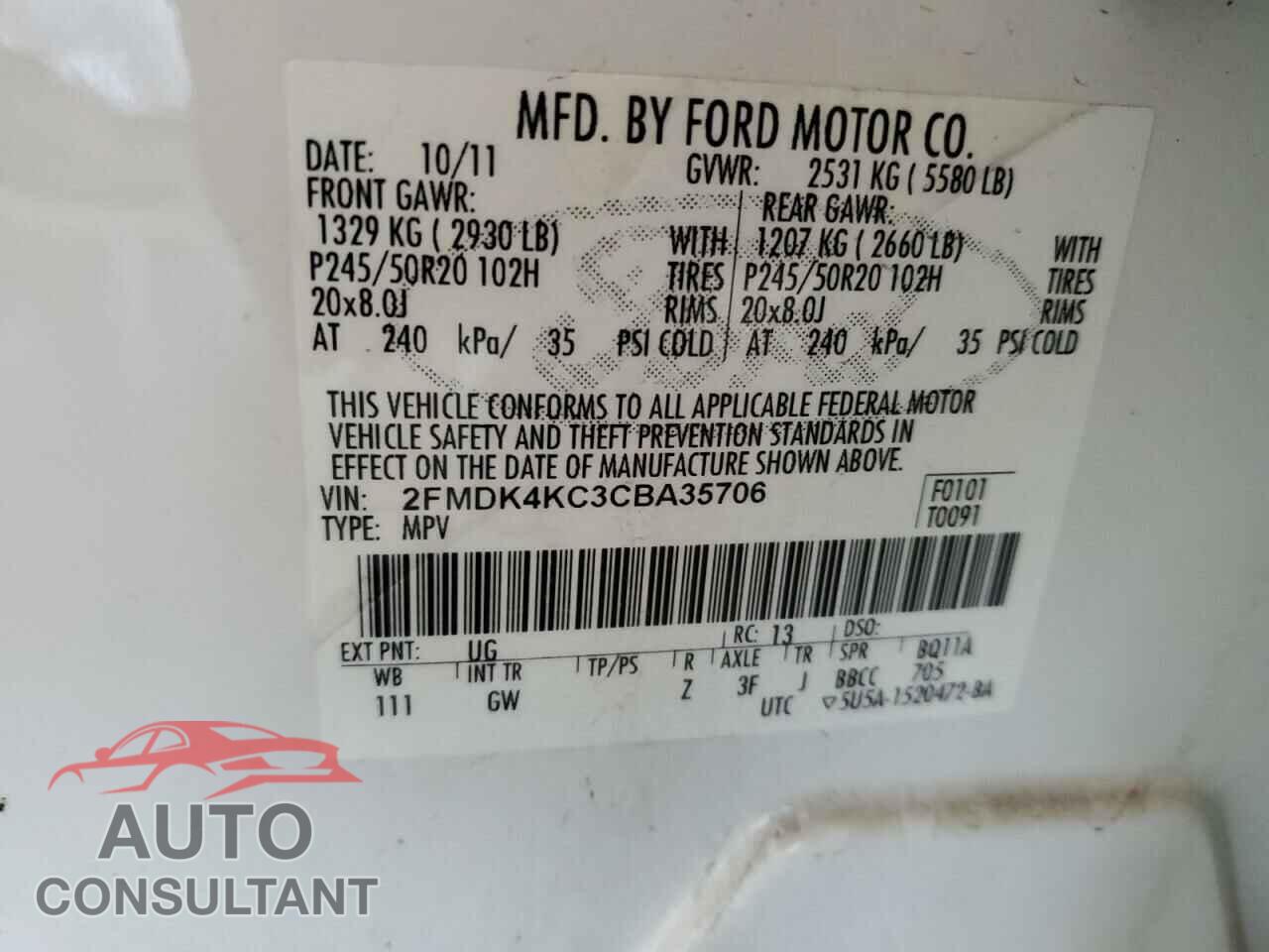 FORD EDGE 2012 - 2FMDK4KC3CBA35706
