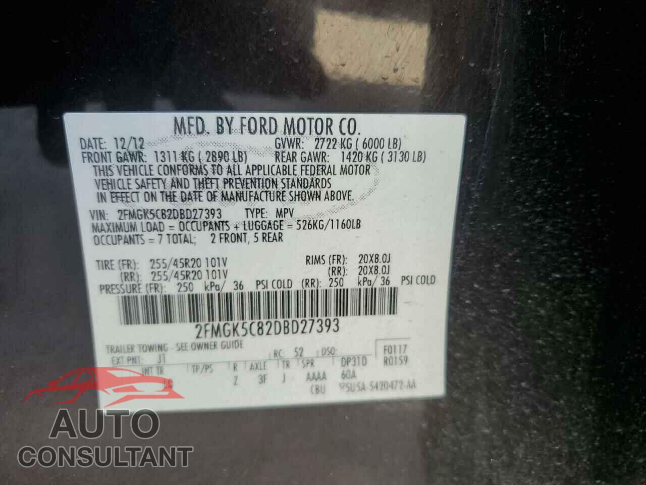 FORD FLEX 2013 - 2FMGK5C82DBD27393