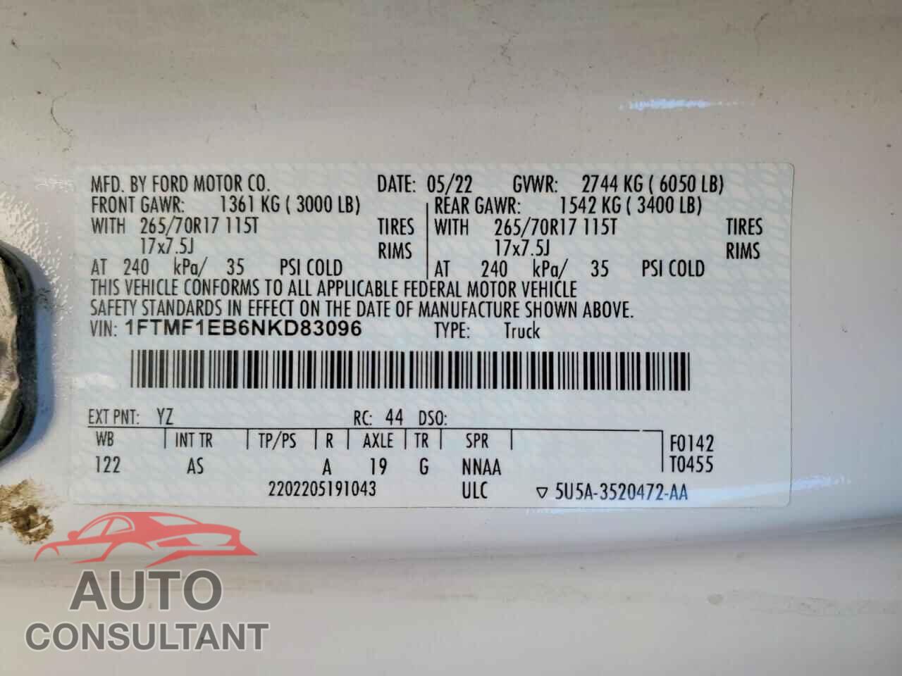 FORD All Models 2022 - 1FTMF1EB6NKD83096