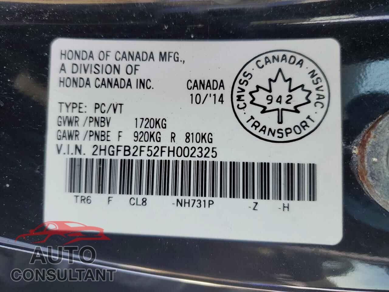 HONDA CIVIC 2015 - 2HGFB2F52FH002325