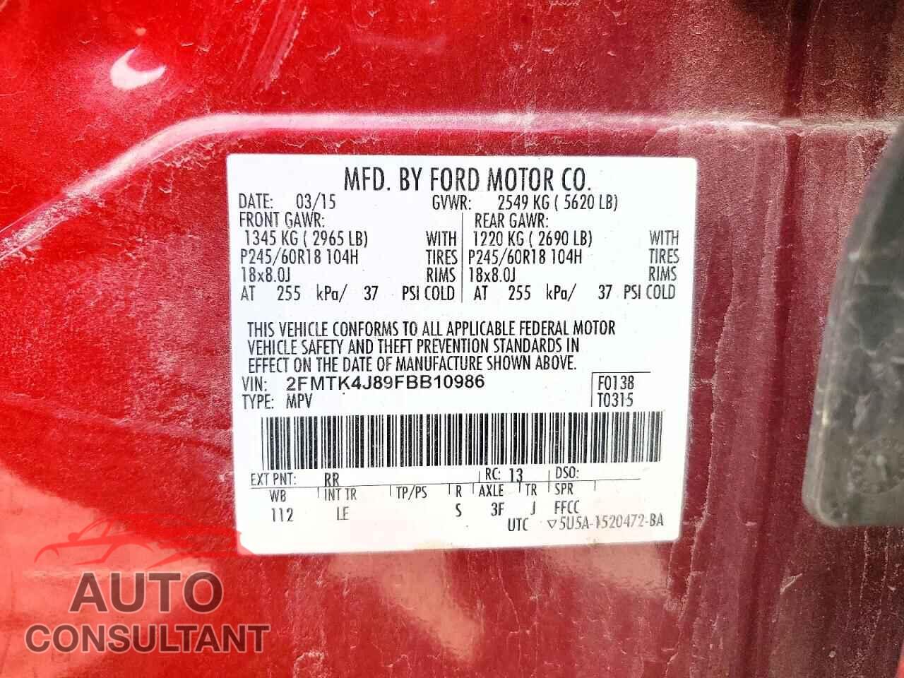 FORD EDGE 2015 - 2FMTK4J89FBB10986