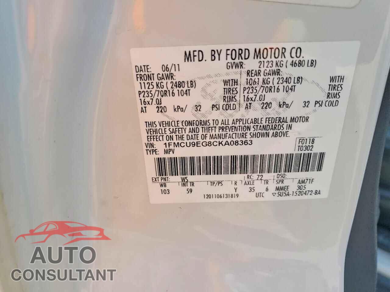 FORD ESCAPE 2012 - 1FMCU9EG8CKA08363