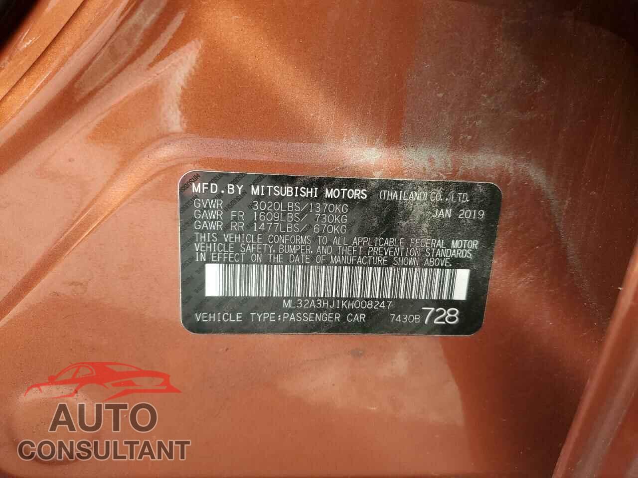 MITSUBISHI MIRAGE 2019 - ML32A3HJ1KH008247