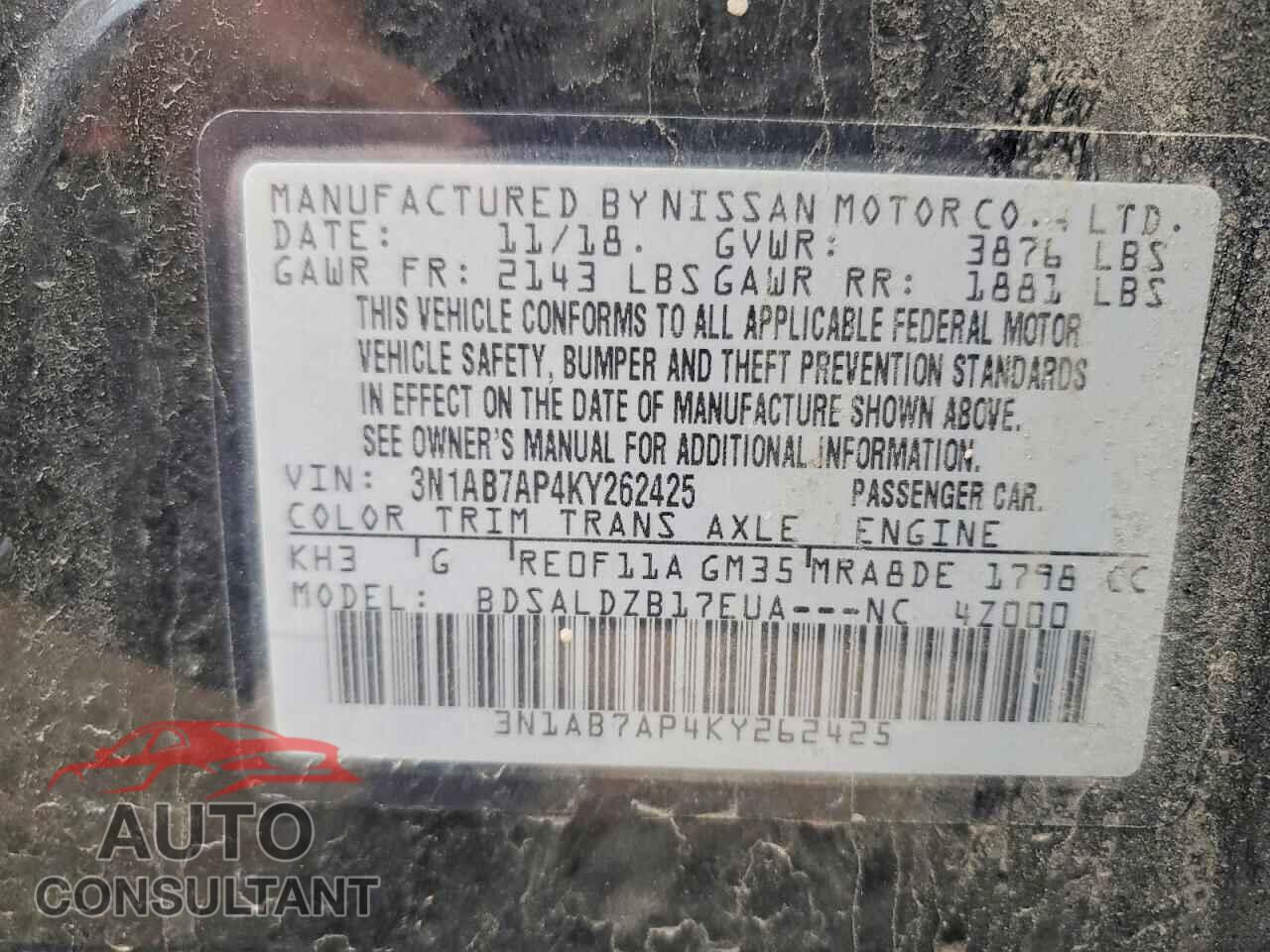 NISSAN SENTRA 2019 - 3N1AB7AP4KY262425