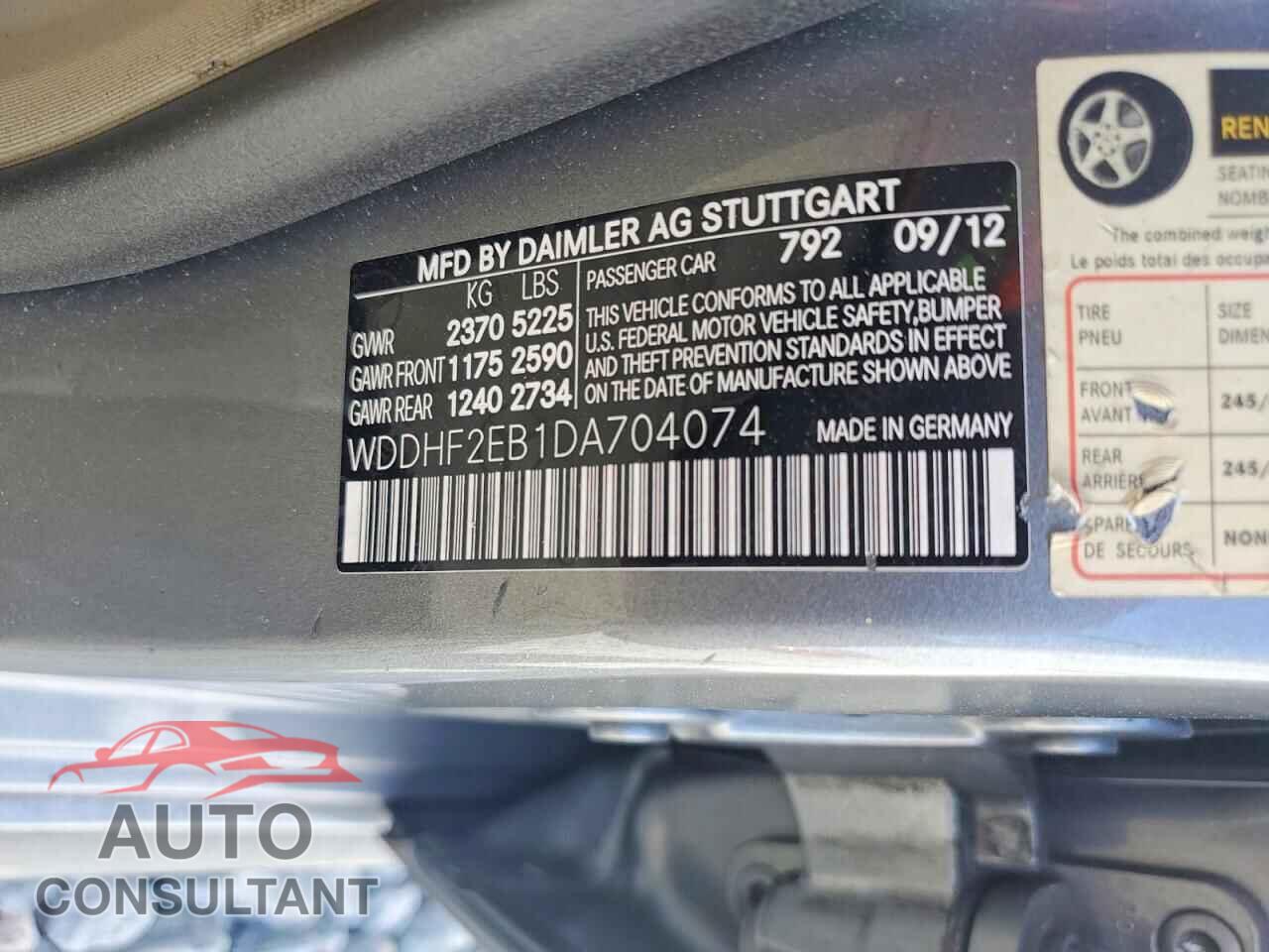 MERCEDES-BENZ E-CLASS 2013 - WDDHF2EB1DA704074