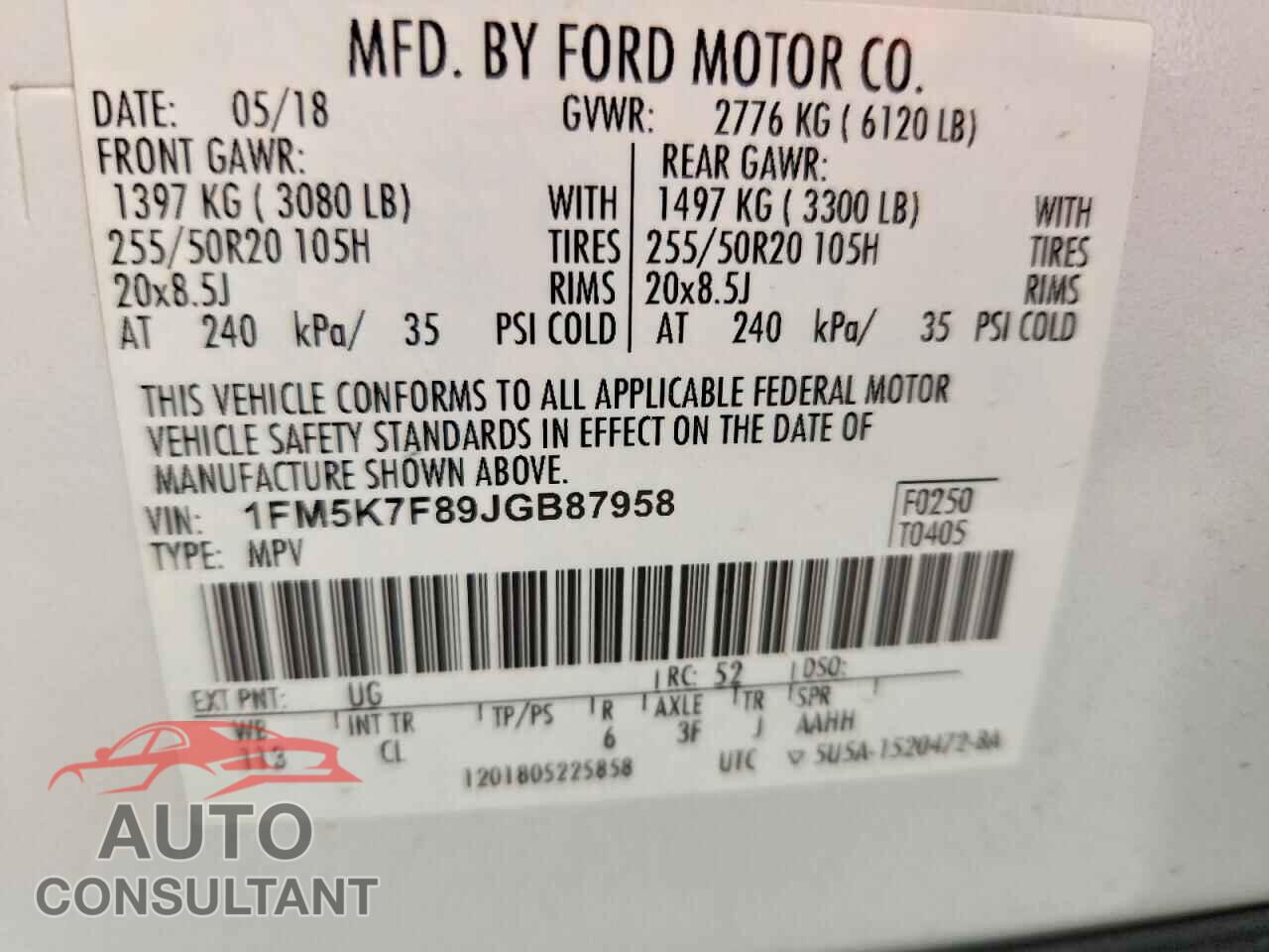 FORD EXPLORER 2018 - 1FM5K7F89JGB87958